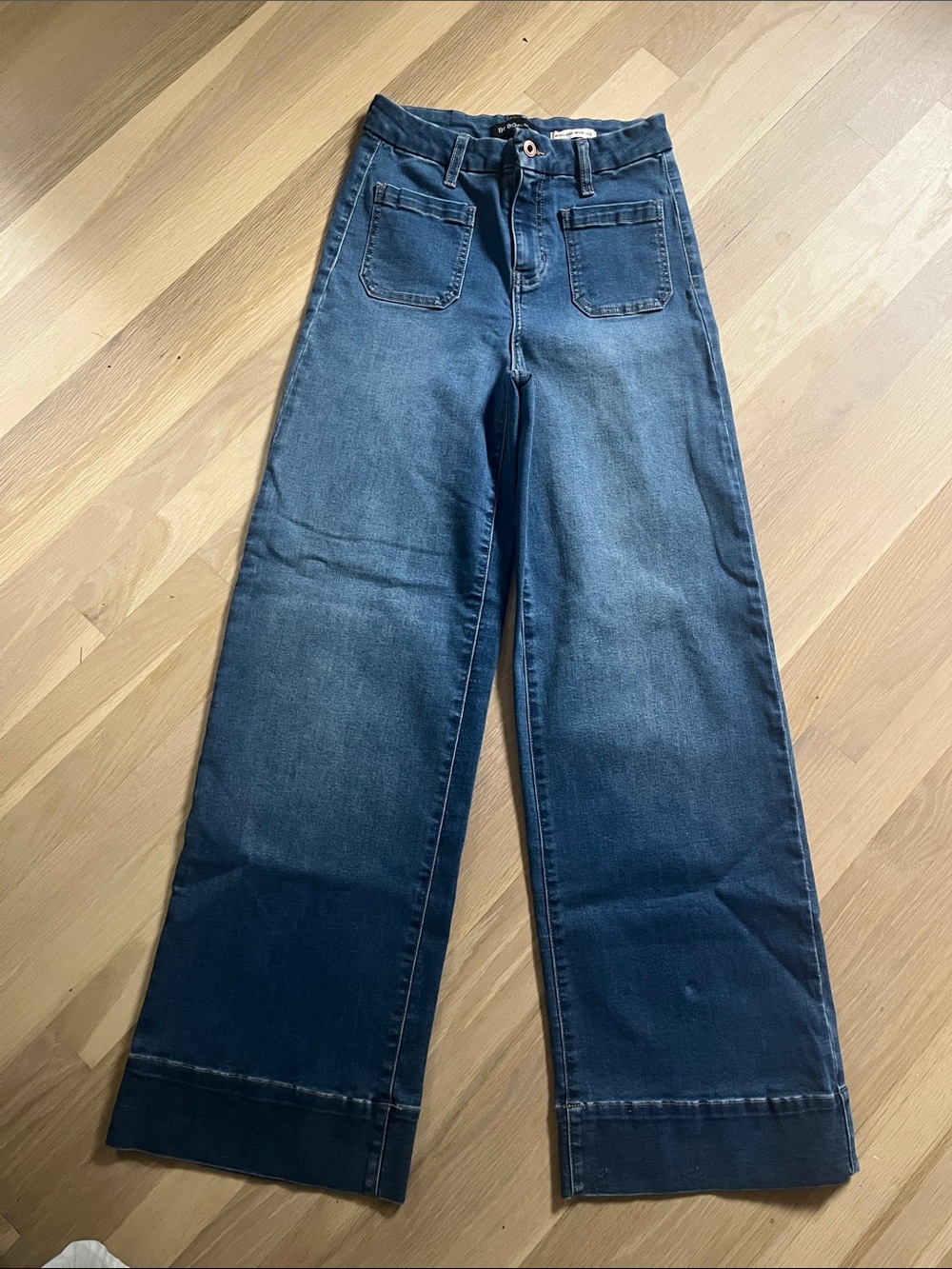BCBGeneration Wide-Leg Jeans in Dark Indigo high rise 9/29 stretch